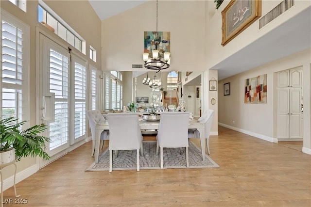 2909 Sterling Cove Dr, Las Vegas, NV 89128 - dining area with baseboards, a notable chandelier, visible vents, and light wood-type flooring