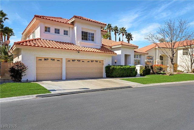 2909 Sterling Cove Dr, Las Vegas, NV 89128 - mediterranean / spanish house with a garage, stucco siding, driveway, and a tiled roof