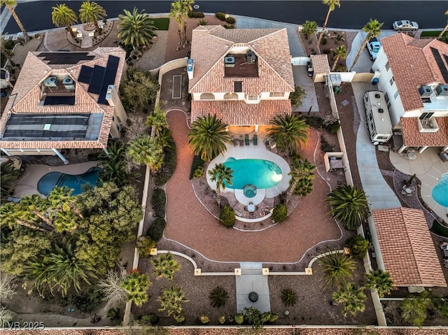 aerial view of a pool area