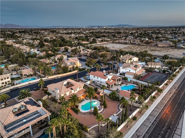 aerial perspective of suburban area with a pool area