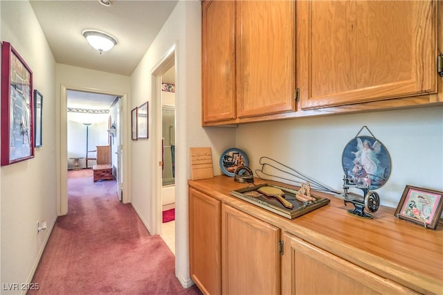hall featuring carpet flooring
