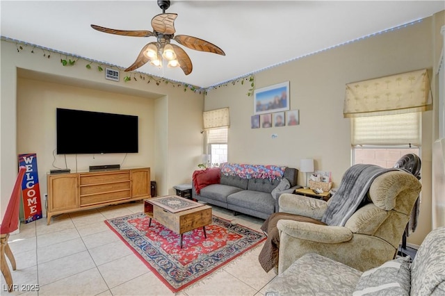 1007 Shades End Ave, North Las Vegas, NV 89081 - living room featuring light tile patterned flooring and ceiling fan