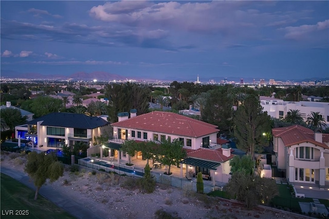 view of aerial view at dusk