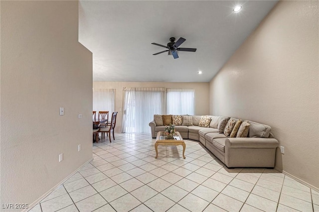 8901 Litchfield Ave, Las Vegas, NV 89134 - living area with light tile patterned floors, recessed lighting, baseboards, and ceiling fan