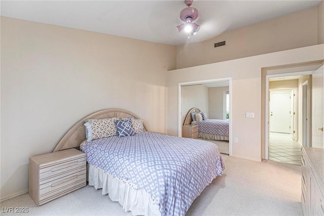 8901 Litchfield Ave, Las Vegas, NV 89134 - bedroom with visible vents, baseboards, ceiling fan, and light carpet