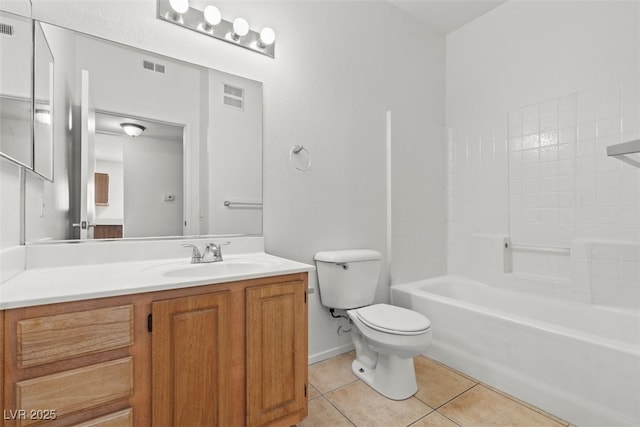 full bathroom featuring toilet, tile patterned floors, visible vents, and vanity