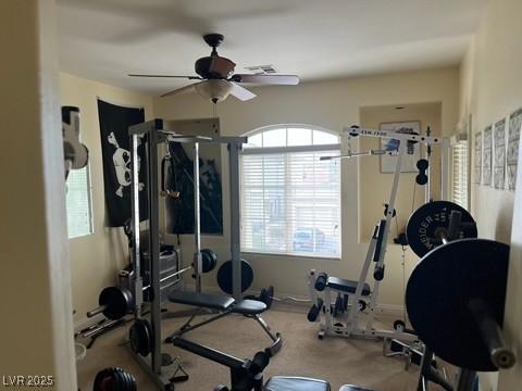 7109 Rancho De Taos, Las Vegas, NV 89130 - exercise area featuring plenty of natural light, carpet flooring, and ceiling fan