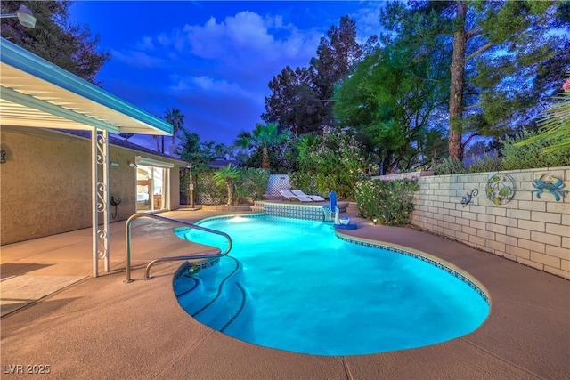 view of pool featuring a patio, a fenced backyard, and a fenced in pool