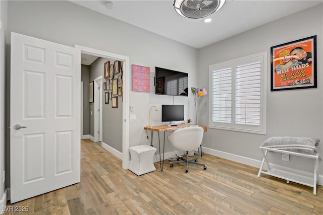 11249 Revelry Ln, Las Vegas, NV 89138 - office with baseboards, recessed lighting, and wood finished floors