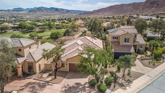birds eye view of property featuring a residential view and a mountain view