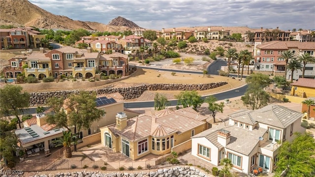 birds eye view of property featuring a residential view and a mountain view