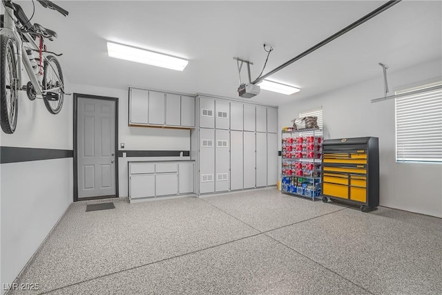 garage with a garage door opener