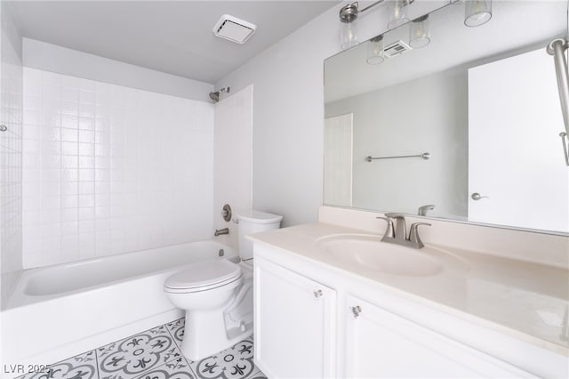 912 Falconhead Ln Unit 101, Las Vegas, NV 89128 - bathroom with vanity, toilet, tile patterned floors, shower / bath combination, and visible vents