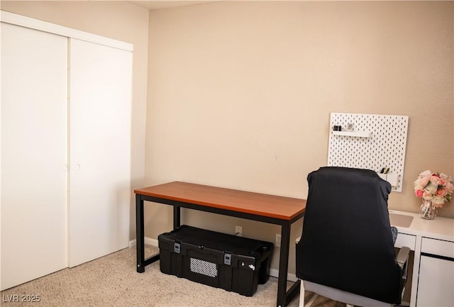 view of carpeted home office