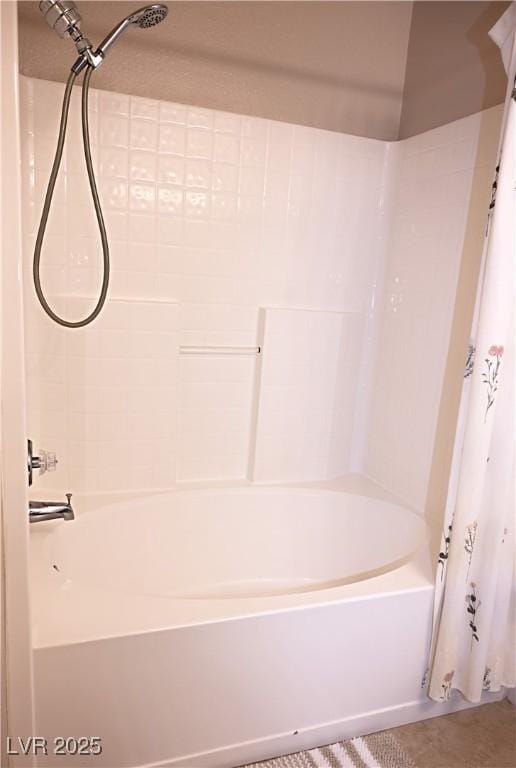 full bath featuring tile patterned floors and shower / bath combination with curtain