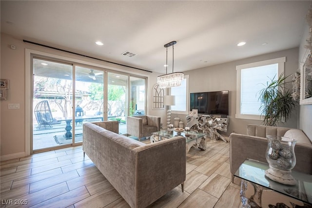 2198 Maderno St, Henderson, NV 89044 - living room with visible vents, recessed lighting, wood finish floors, and a wealth of natural light