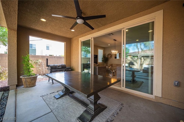 2198 Maderno St, Henderson, NV 89044 - view of patio featuring grilling area, ceiling fan, and fence