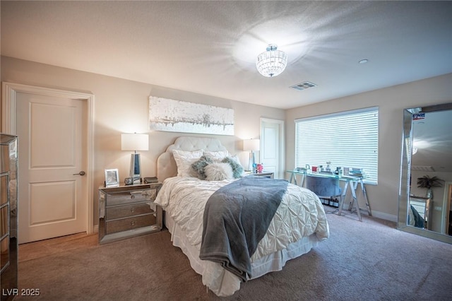2198 Maderno St, Henderson, NV 89044 - bedroom featuring baseboards, carpet, a notable chandelier, and visible vents