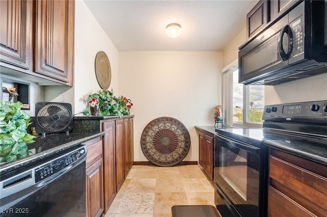 750 S Royal Crest Cir Unit 317, Las Vegas, NV 89169 - kitchen featuring black appliances, baseboards, and light stone finish flooring