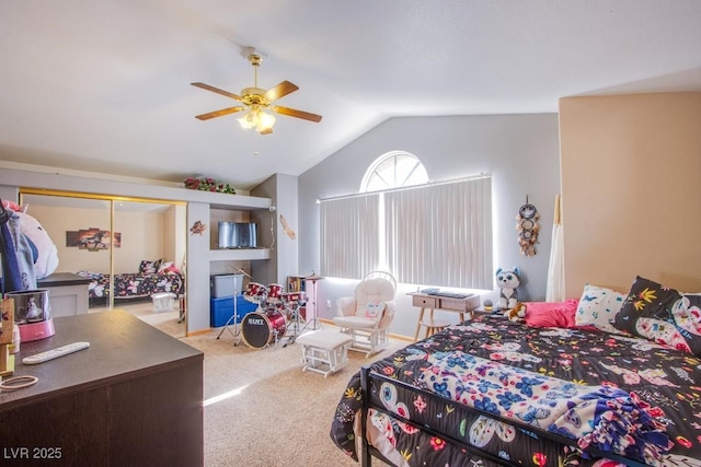 5180 N Dapple Gray Rd, Las Vegas, NV 89149 - carpeted bedroom with vaulted ceiling, a closet, and ceiling fan