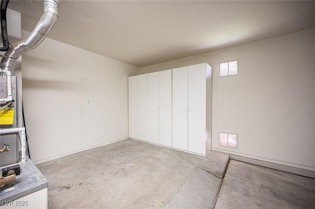 basement with a wood stove