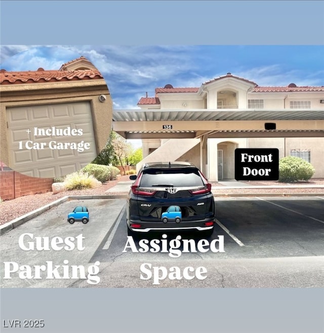 1881 W Alexander Rd Unit 1128, North Las Vegas, NV 89032 - view of front facade with covered parking, stucco siding, and a tiled roof