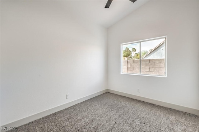 7413 Red Eagle St, Las Vegas, NV 89131 - unfurnished room with carpet, a ceiling fan, vaulted ceiling, and baseboards