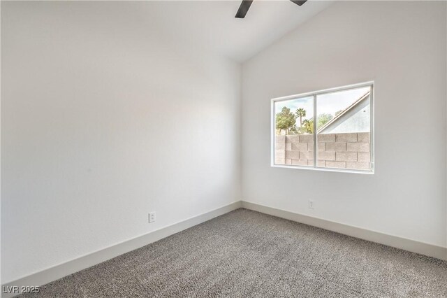 7413 Red Eagle St, Las Vegas, NV 89131 - unfurnished room with carpet, a ceiling fan, vaulted ceiling, and baseboards