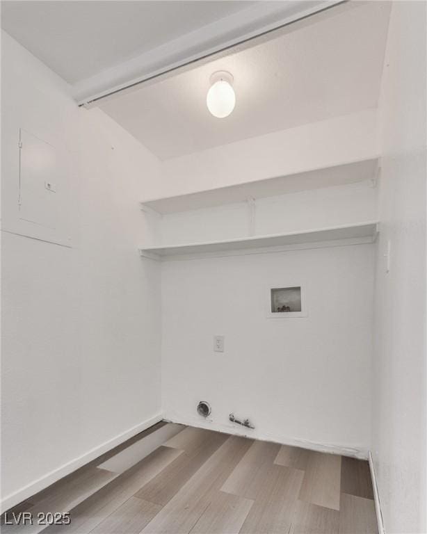 laundry room with washer hookup, laundry area, hookup for a gas dryer, and wood finished floors