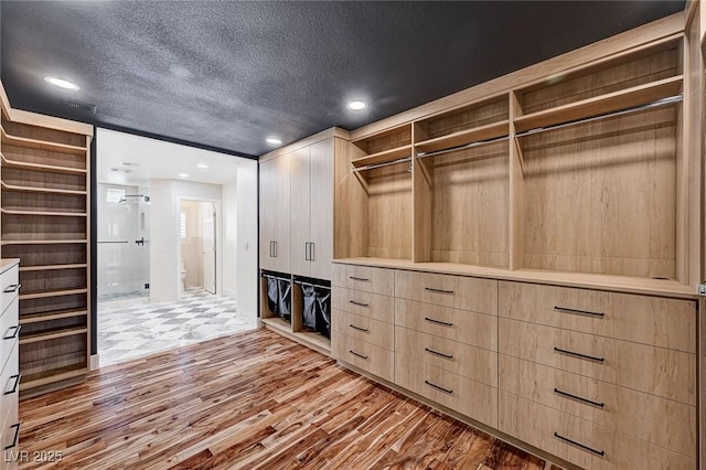 walk in closet with visible vents and wood finished floors