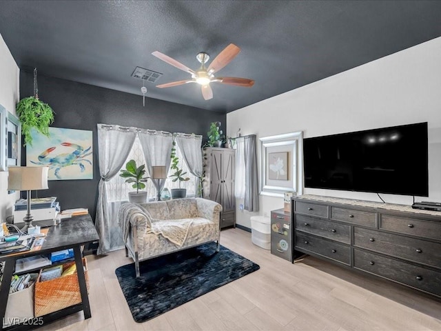 6324 Desert Leaf St Unit 3, North Las Vegas, NV 89081 - interior space featuring light wood finished floors, a textured ceiling, visible vents, and ceiling fan