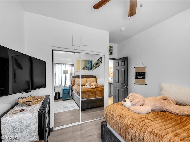 6324 Desert Leaf St Unit 3, North Las Vegas, NV 89081 - bedroom featuring light wood finished floors, a closet, and ceiling fan