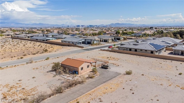 aerial view featuring a residential view and a mountain view