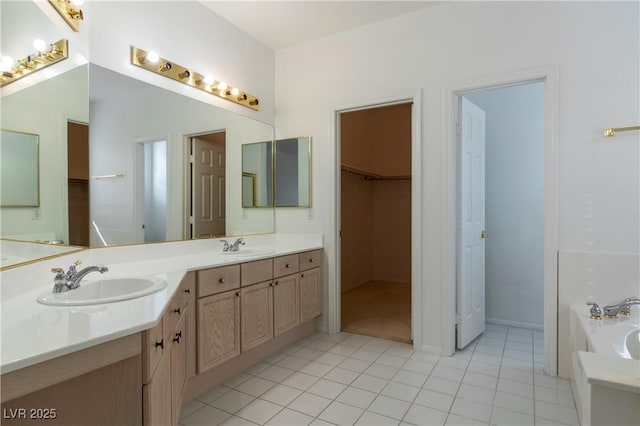787 Craigmark Ct, Henderson, NV 89002 - full bathroom with double vanity, a garden tub, tile patterned flooring, and a walk in closet