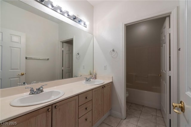 787 Craigmark Ct, Henderson, NV 89002 - full bathroom featuring double vanity, toilet, tile patterned floors, and shower / bath combination