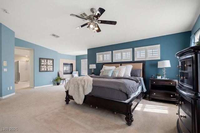 6335 Iginlas Goal Ave, Las Vegas, NV 89131 - bedroom with visible vents, freestanding refrigerator, carpet, and multiple windows