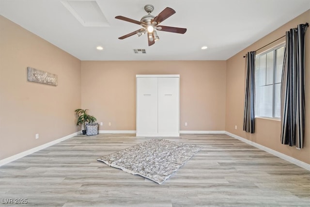 6335 Iginlas Goal Ave, Las Vegas, NV 89131 - spare room featuring visible vents, baseboards, ceiling fan, recessed lighting, and light wood-style flooring