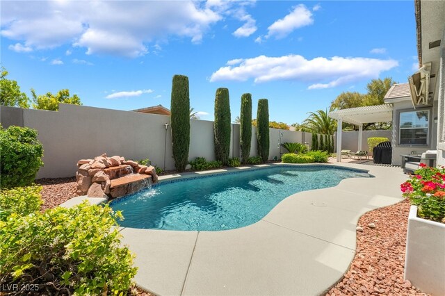 view of swimming pool with a patio, a fenced in pool, and a fenced backyard