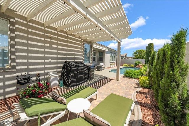 view of patio with a pergola, a fenced in pool, and a fenced backyard
