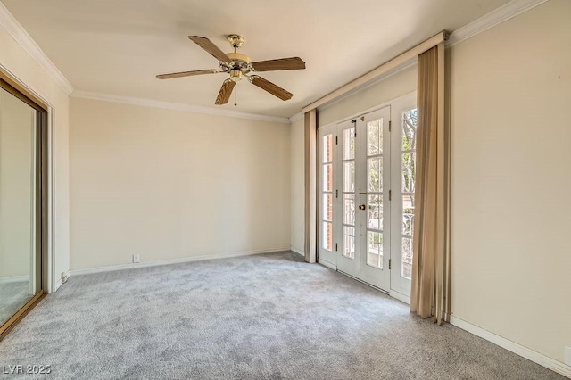 1034 Tam O Shanter, Las Vegas, NV 89109 - carpeted empty room with crown molding, healthy amount of natural light, french doors, a ceiling fan, and baseboards