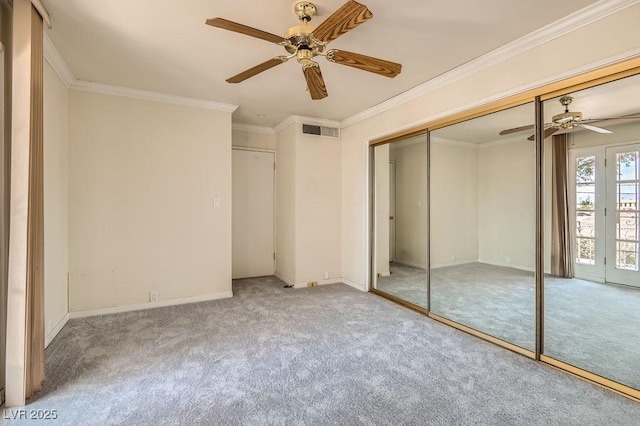 1034 Tam O Shanter, Las Vegas, NV 89109 - unfurnished bedroom with carpet, crown molding, baseboards, ceiling fan, and access to exterior
