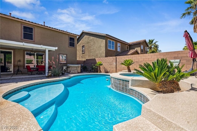 248 Hyssop Ct, Henderson, NV 89015 - view of pool featuring fence, a fenced in pool, a hot tub, and a patio area
