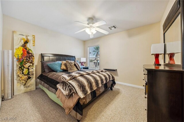 248 Hyssop Ct, Henderson, NV 89015 - bedroom with ceiling fan, visible vents, light carpet, and baseboards