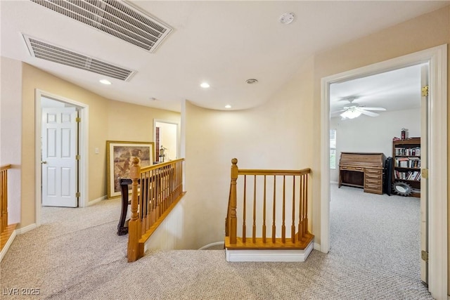 248 Hyssop Ct, Henderson, NV 89015 - hallway with visible vents, carpet flooring, recessed lighting, and an upstairs landing
