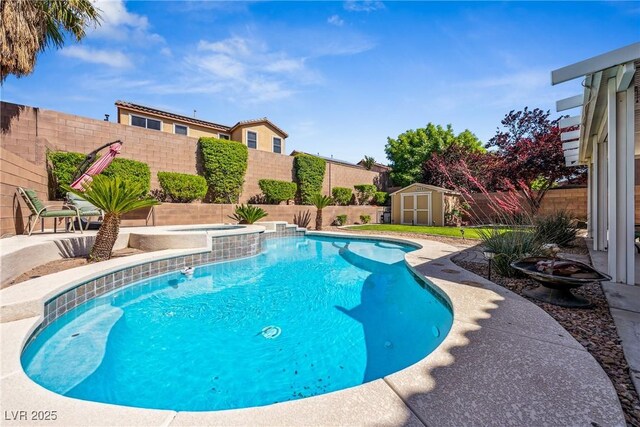 248 Hyssop Ct, Henderson, NV 89015 - view of pool with a fenced in pool, an outbuilding, a shed, and a fenced backyard