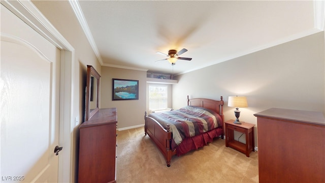 6901 Cobre Azul Ave Unit 202, Las Vegas, NV 89108 - bedroom featuring light colored carpet, ornamental molding, and ceiling fan