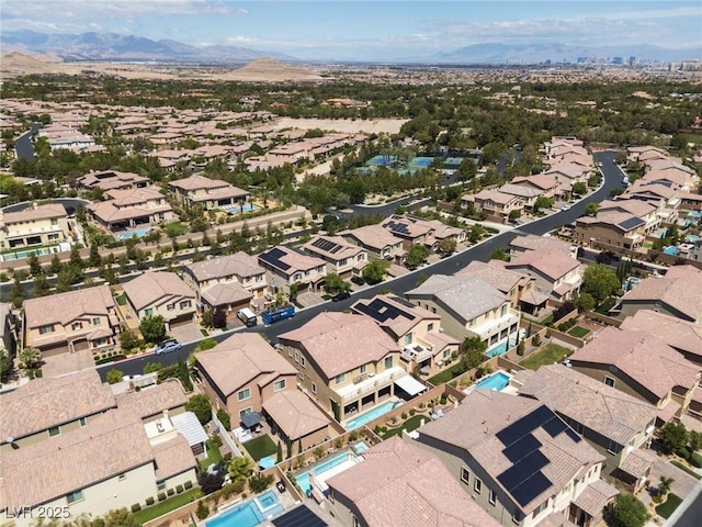 aerial view with a residential view and a mountain view