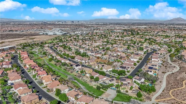 bird's eye view featuring a residential view and a mountain view