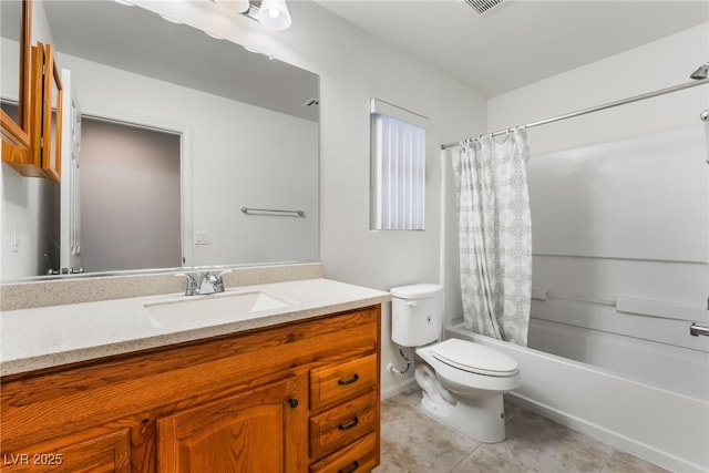 4436 Hatch Bend Ave, North Las Vegas, NV 89031 - full bathroom featuring toilet, shower / bath combination with curtain, tile patterned flooring, and vanity