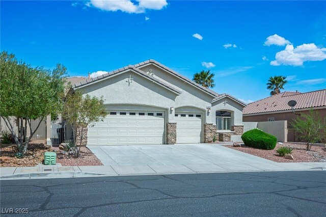 3278 Turning Bridge St, Las Vegas, NV 89135 - single story home featuring fence, an attached garage, stone siding, stucco siding, and concrete driveway